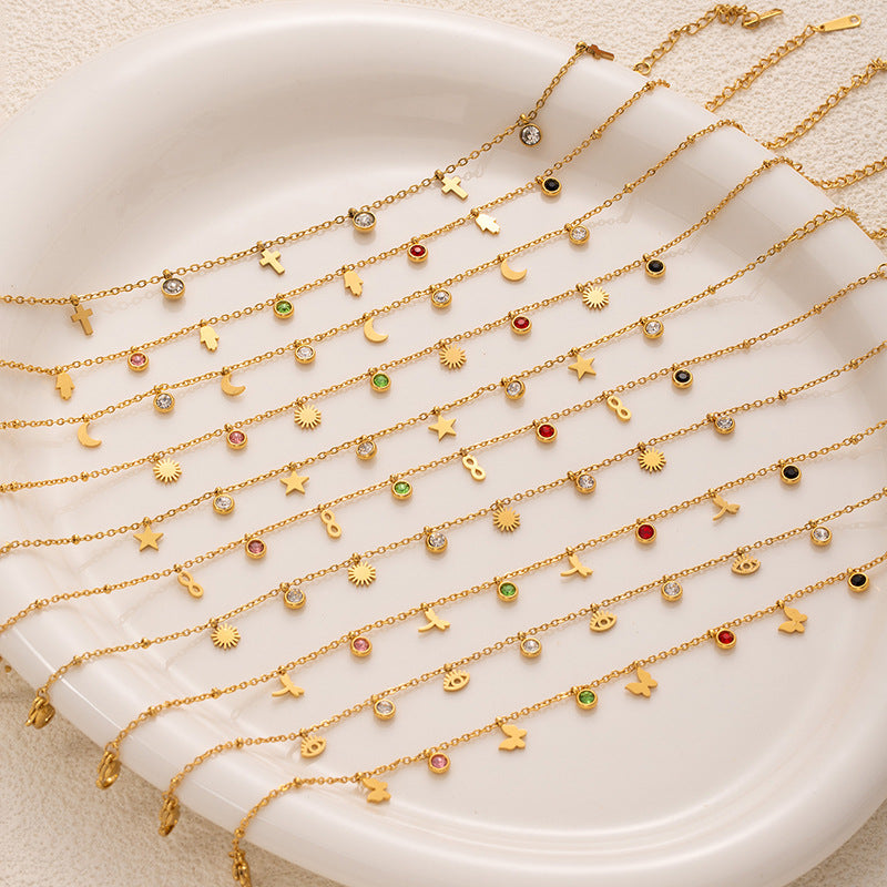 Star Moon Titanium Steel Zircon Anklet