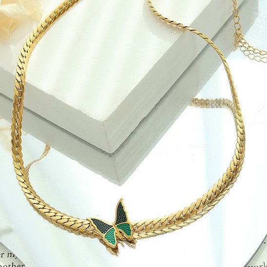 Butterfly Titanium Steel Anklet with Green Charm