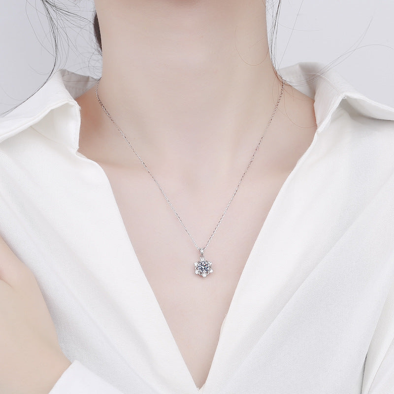 Sterling Silver Snowflake Pendant Necklace with Moissanite
