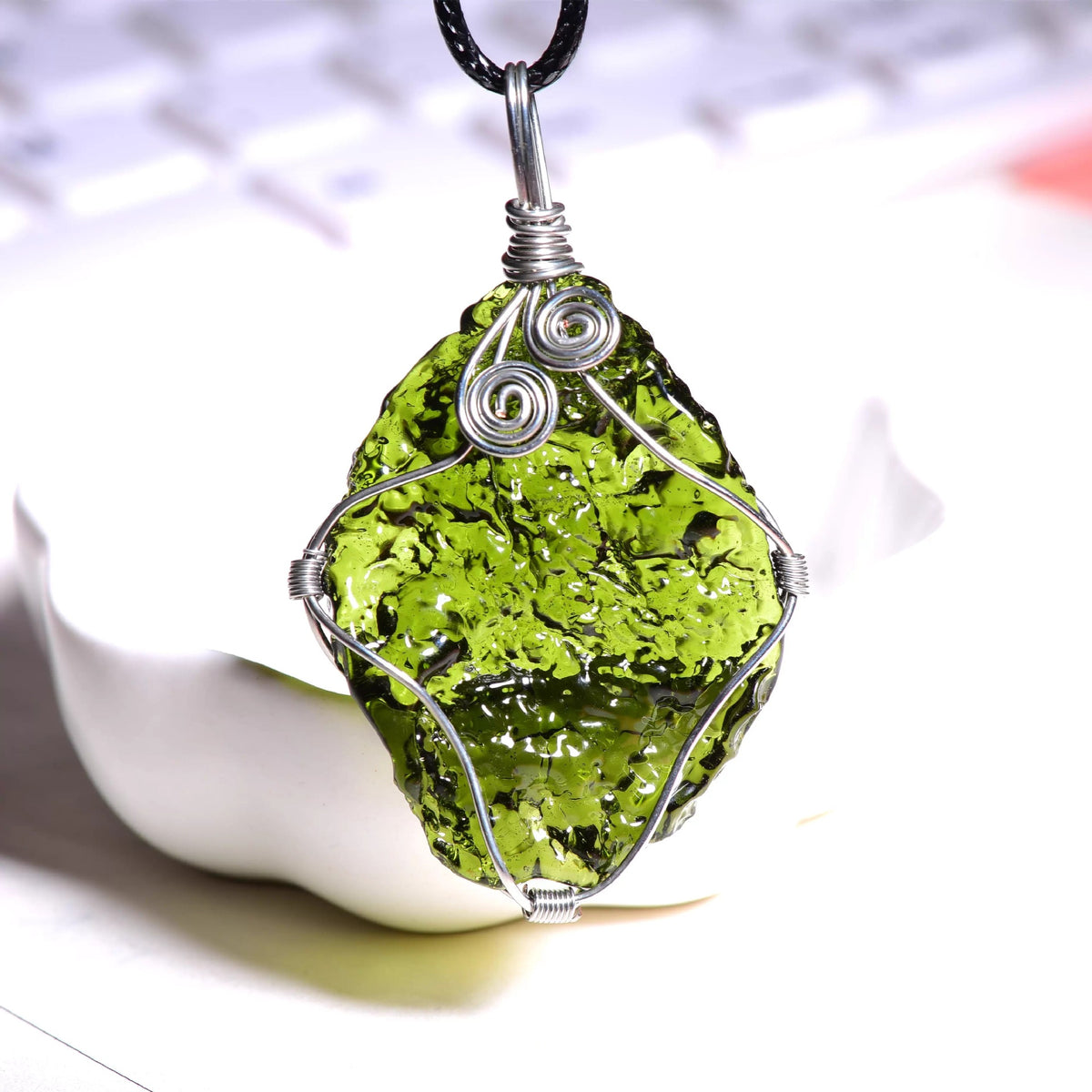 Handmade Green Glass Wire Wrapped Pendant