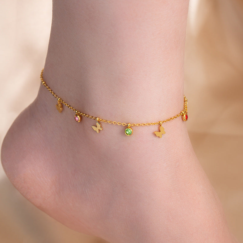 Star Moon Titanium Steel Zircon Anklet