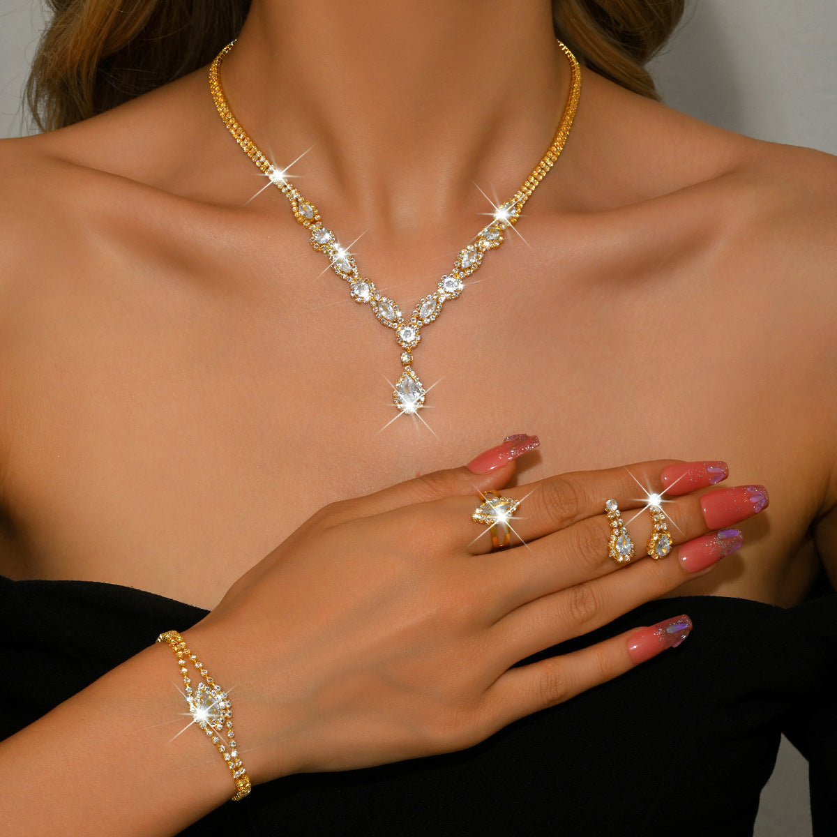 Women's Floral Water Drop Jewelry Set
