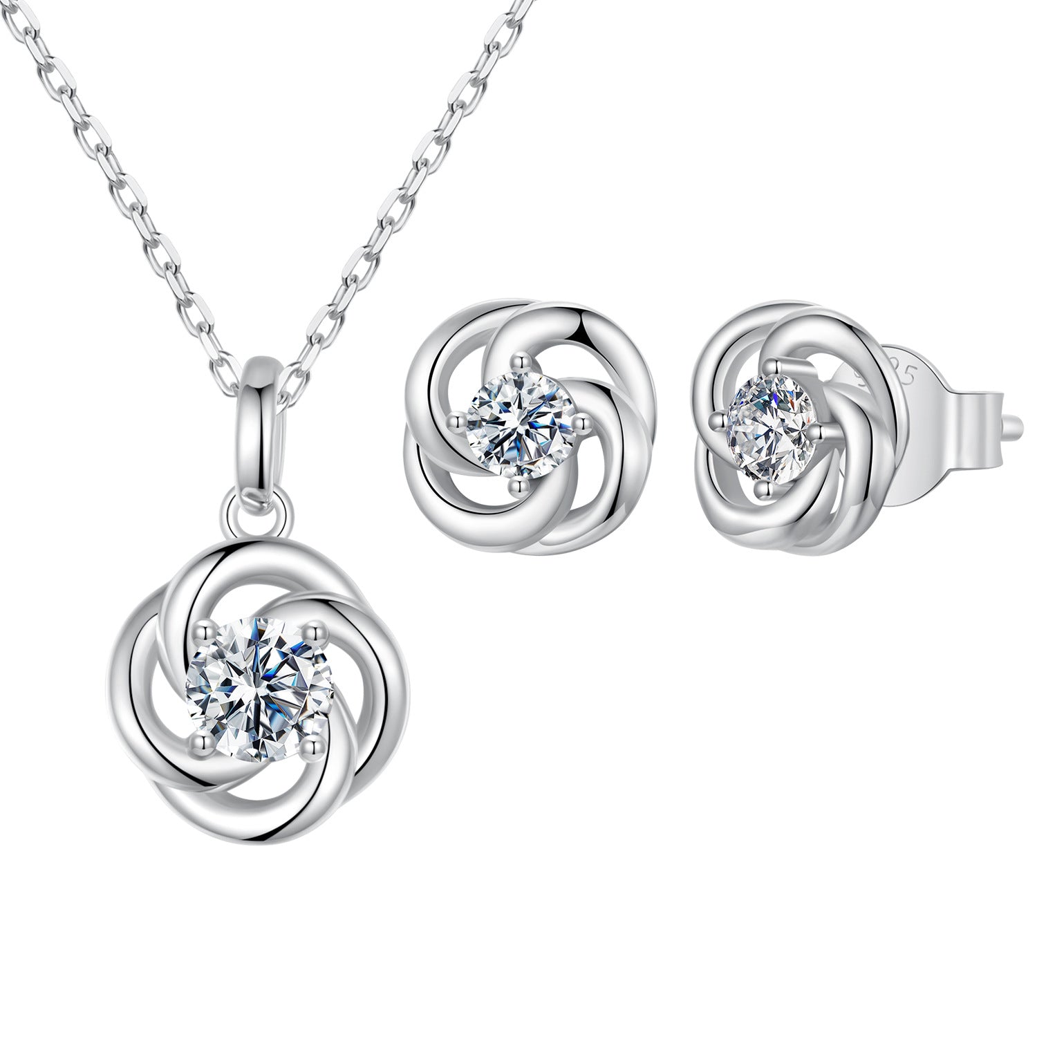 Four-Leaf Clover Moissanite Earrings and Necklace Set