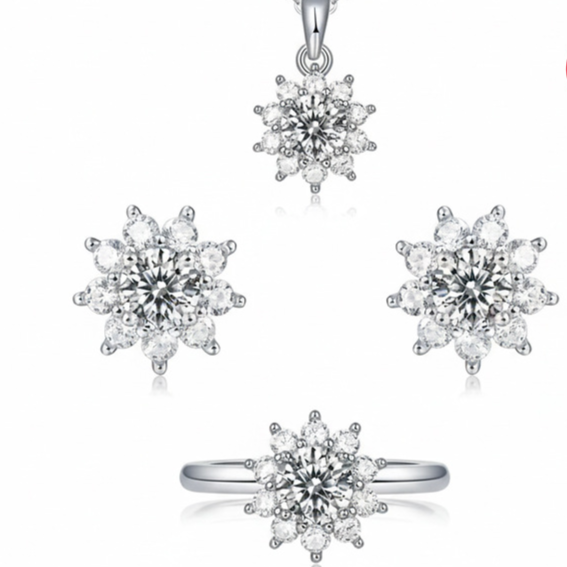 Sunflower Moissanite 925 Silver Earrings