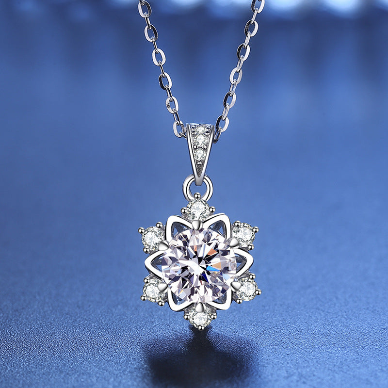 Sterling Silver Snowflake Pendant Necklace with Moissanite