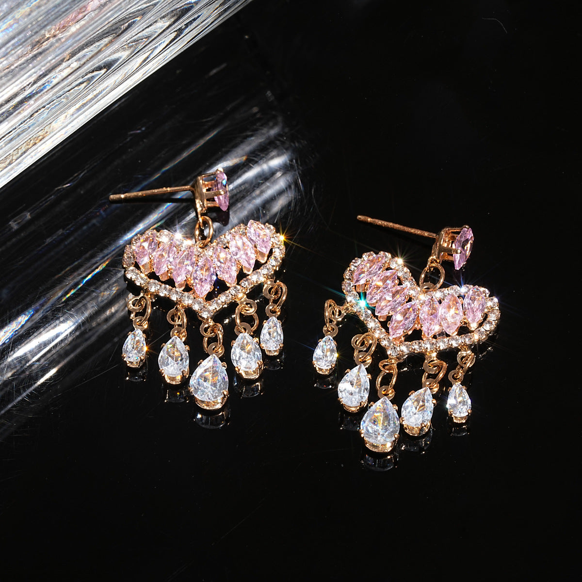 Silver Plated Heart Zircon Drop Earrings