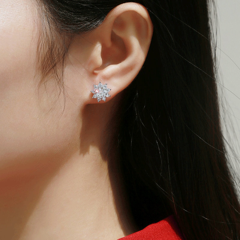 Sunflower Moissanite 925 Silver Earrings