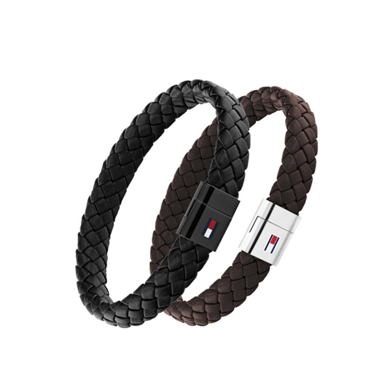 Stainless Steel Leather Bracelet for Men
