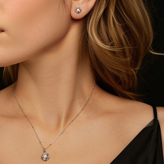 Four-Leaf Clover Moissanite Earrings and Necklace Set